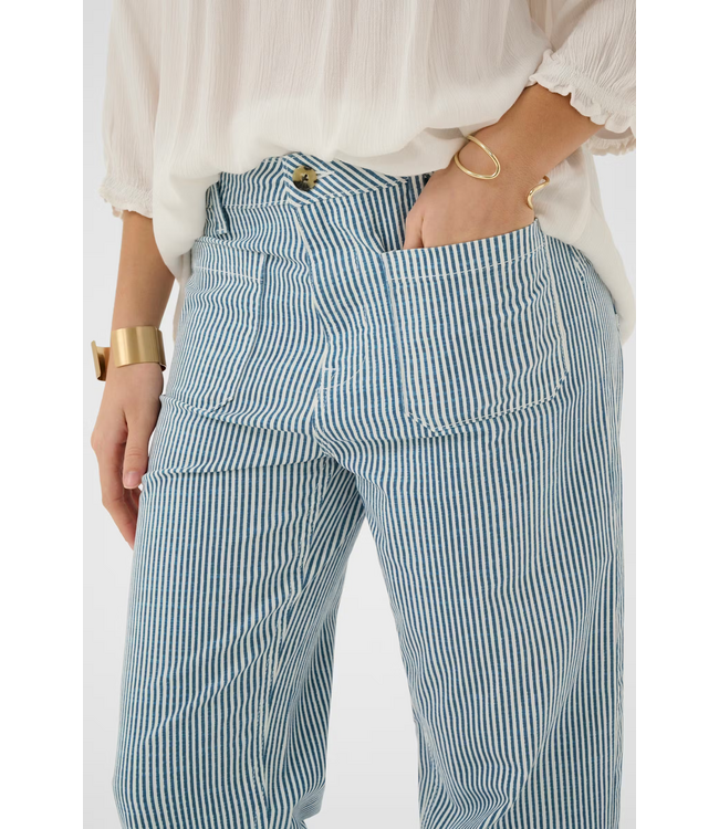 Cream CRBerta 7/8 Twill Pant - Blue Stripes