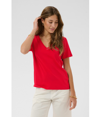 Cream CrNaia V-Neck Shirt - Red