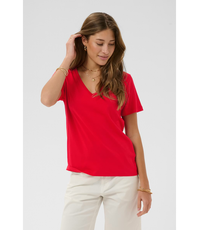 Cream CrNaia V-Neck Shirt - Red