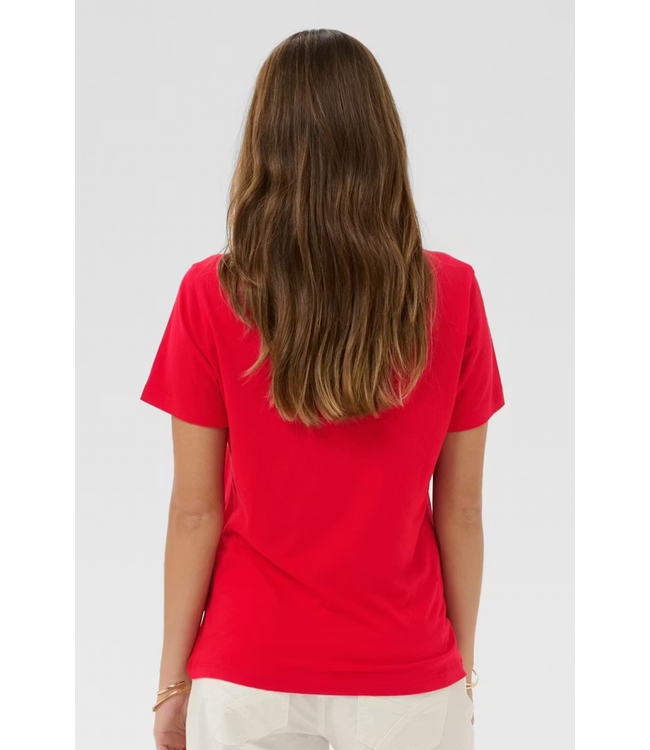 Cream CrNaia V-Neck Shirt - Red