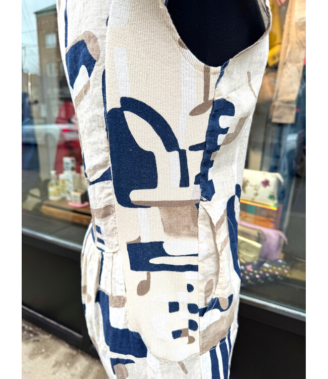 Angela Mara Linen Dress - Beige Geometric