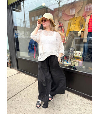 Pistache Linen Pallazo Pants - Black