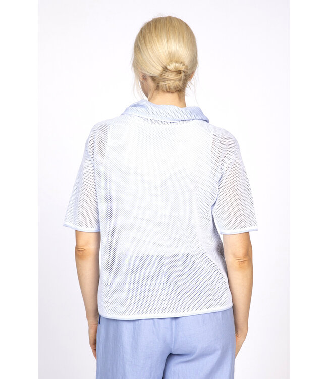 Olivia Drape Collar Mesh Top - Rain