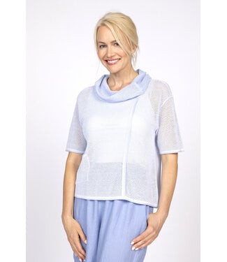 Olivia Drape Collar Mesh Top - Rain