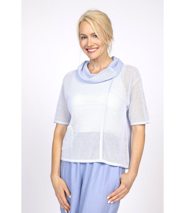 Olivia Drape Collar Mesh Top - Rain