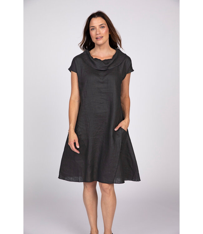 Olivia Cowl Neck Sleeveless Linen Dress - Black