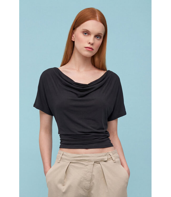 Astrid Scoop Cowl Neck Top - Black