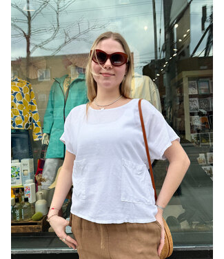 Linen Tee W/ Pockets - Cream