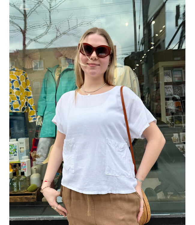 Linen Tee W/ Pockets - Cream