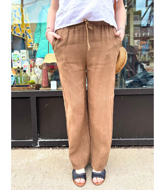 Drawstring Wide Leg Linen Pant - Mocha