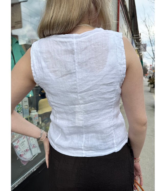 Angela Mara Linen Vest - White