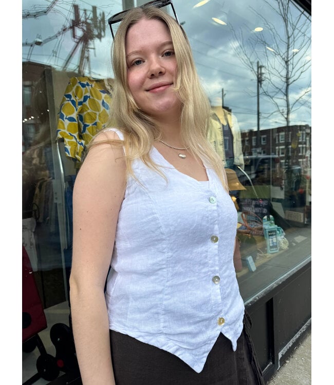 Angela Mara Linen Vest - White