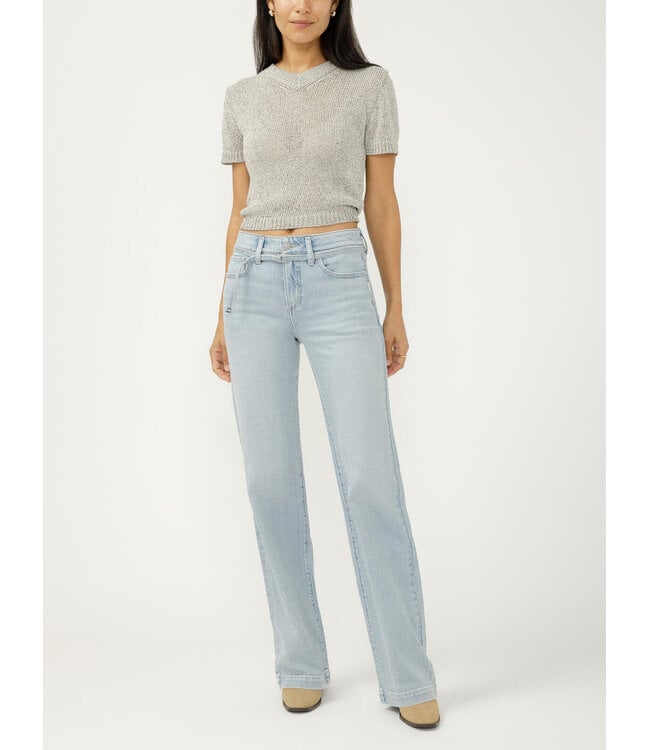 Silver Jeans Avery High Rise Belted Trouser Jeans - Light Blue