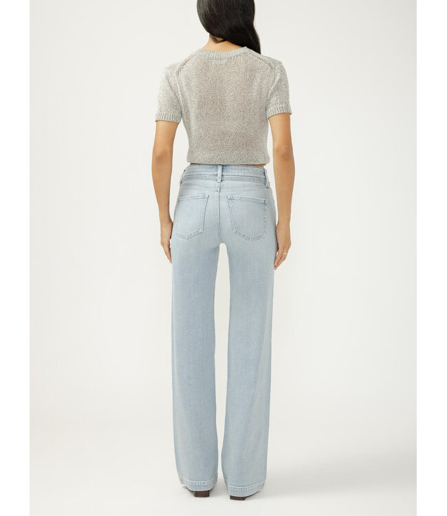 Silver Jeans Avery High Rise Belted Trouser Jeans - Light Blue