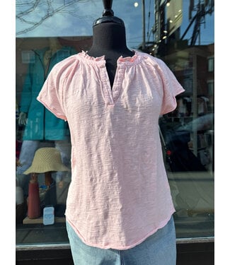 Mododoc Henley Ruffle Tee - Rosewater