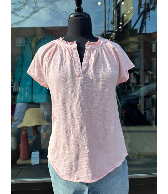 Mododoc Henley Ruffle Tee - Rosewater