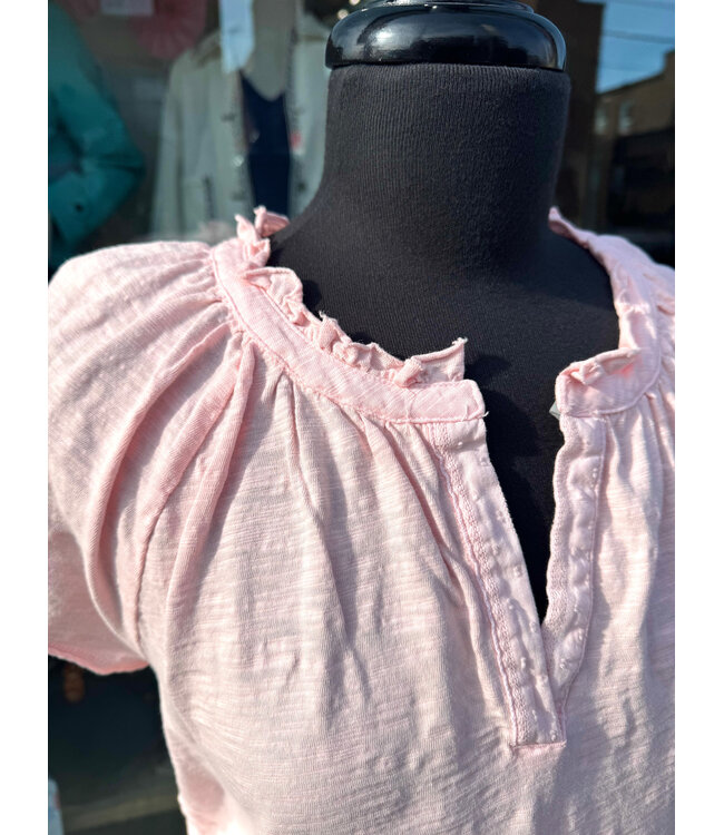 Mododoc Henley Ruffle Tee - Rosewater