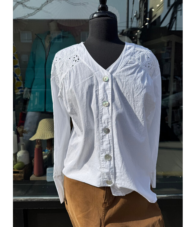Lace Button-Up Blouse - White