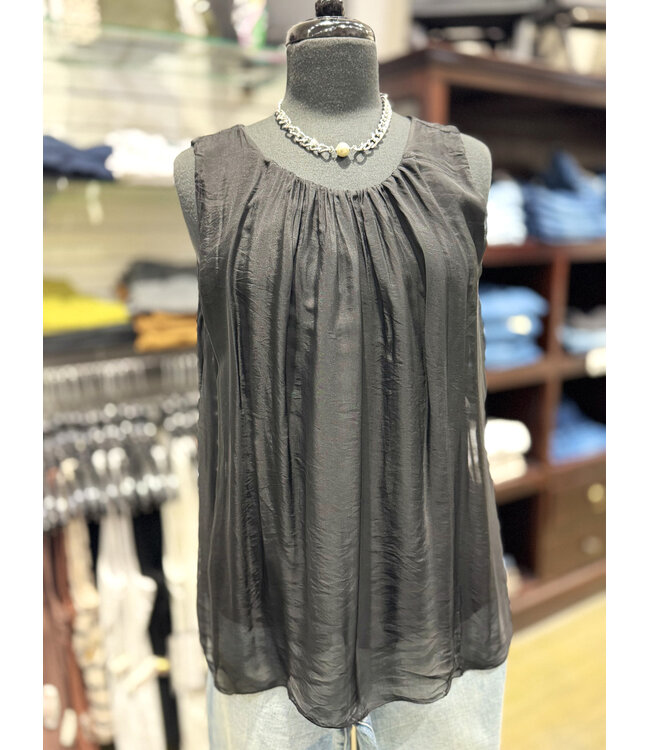 Lined Silk Sleeveless Top - Black
