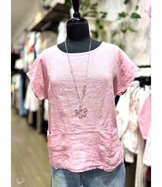 Linen Top W/ Pockets - Pink