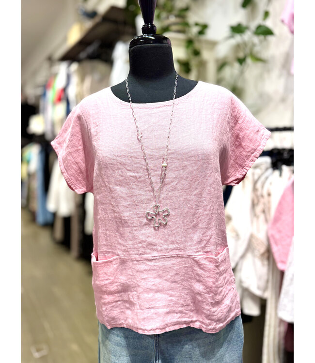 Linen Top W/ Pockets - Pink