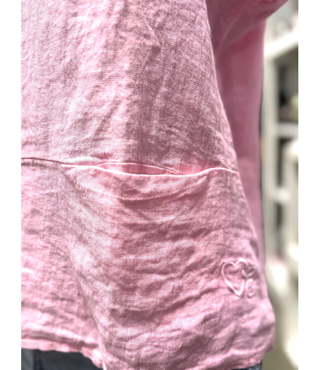 Linen Top W/ Pockets - Pink