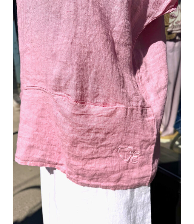 Linen Top W/ Pockets - Pink