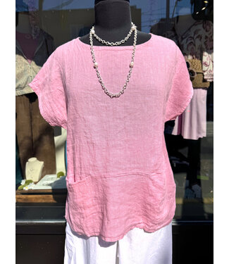 Linen Top W/ Pockets - Pink