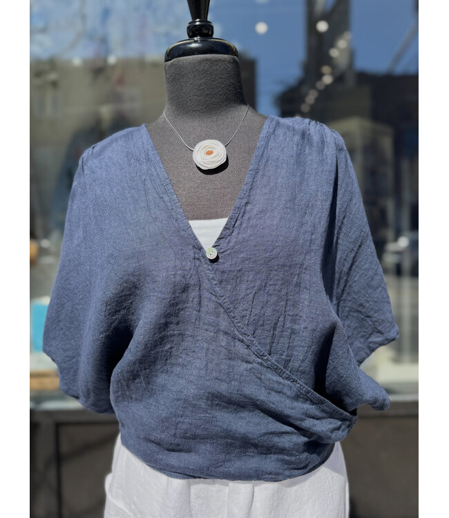 Linen Crossover Top - Navy