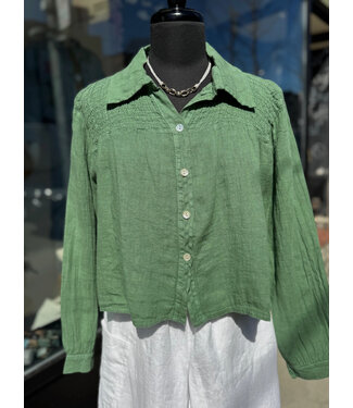 Crop Long Sleeve Button-Up - Green