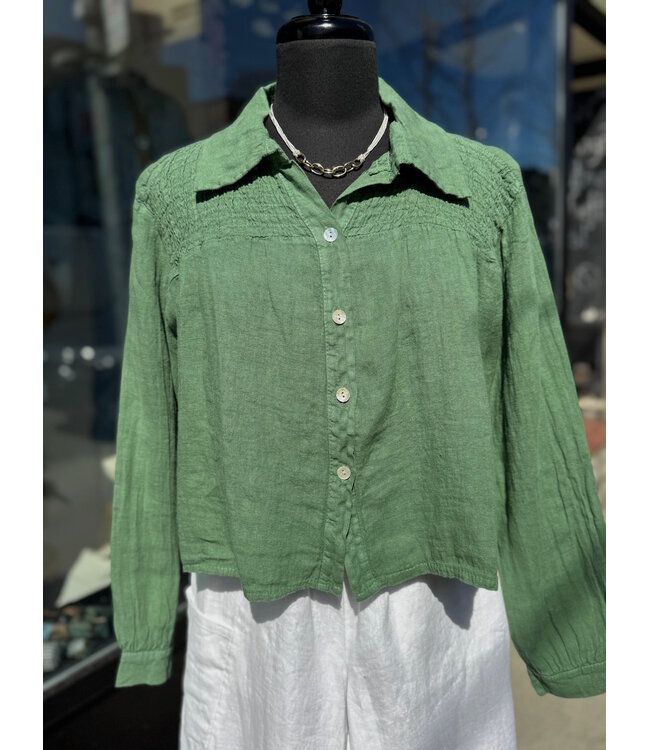 Crop Long Sleeve Button-Up - Green