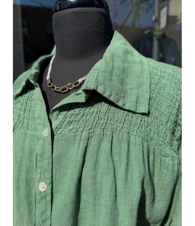 Crop Long Sleeve Button-Up - Green