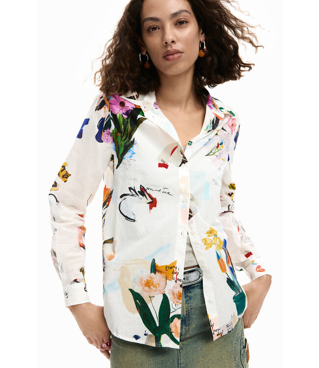 Desigual Floral Collage Shirt - White