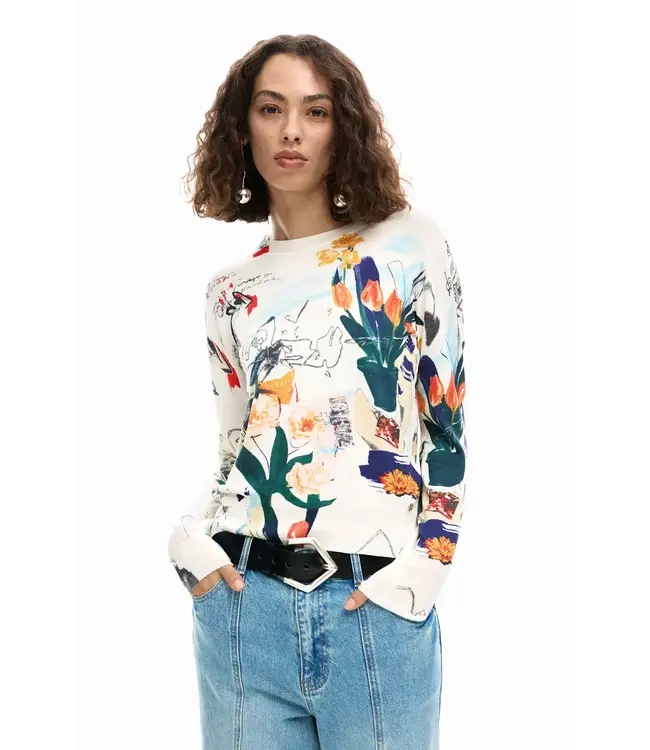 Desigual Floral Collage Sweater - White