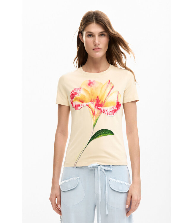 Desigual Hibiscus T-Shirt - Beige