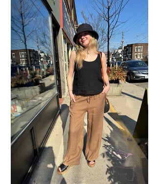 Drawstring Wide Leg Linen Pant - Mocha