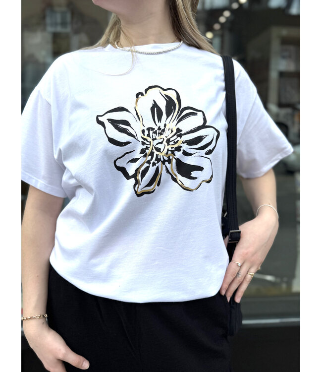 Apricot Foil Flower Oversized Tee - White