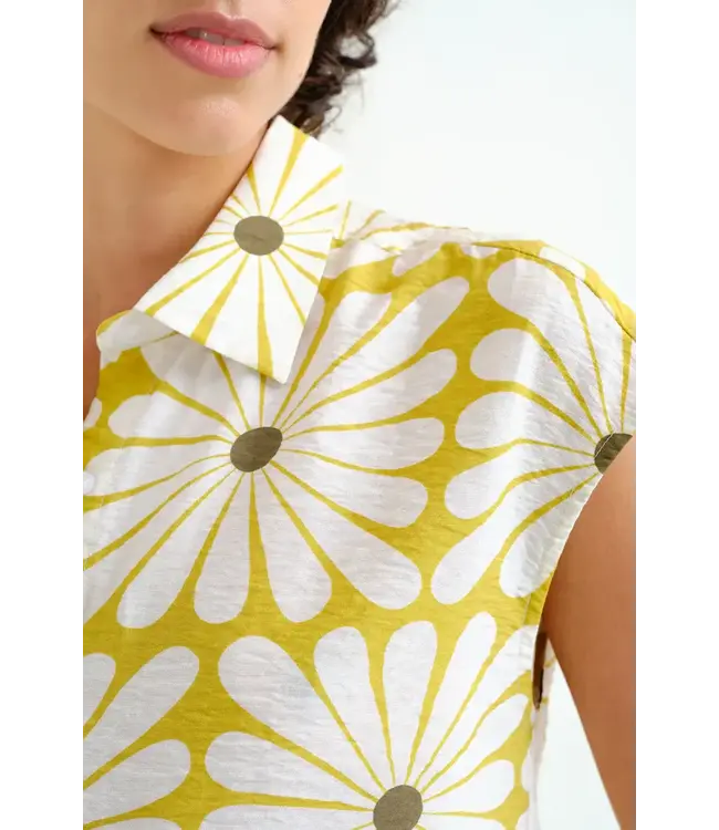 Compania Fantastica Olive Flower Top - Mustard Yellow