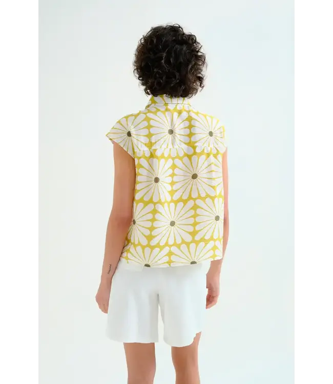 Compania Fantastica Olive Flower Top - Mustard Yellow