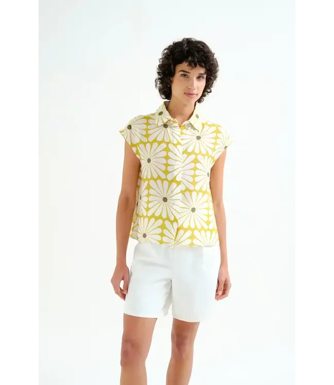 Compania Fantastica Olive Flower Top - Mustard Yellow