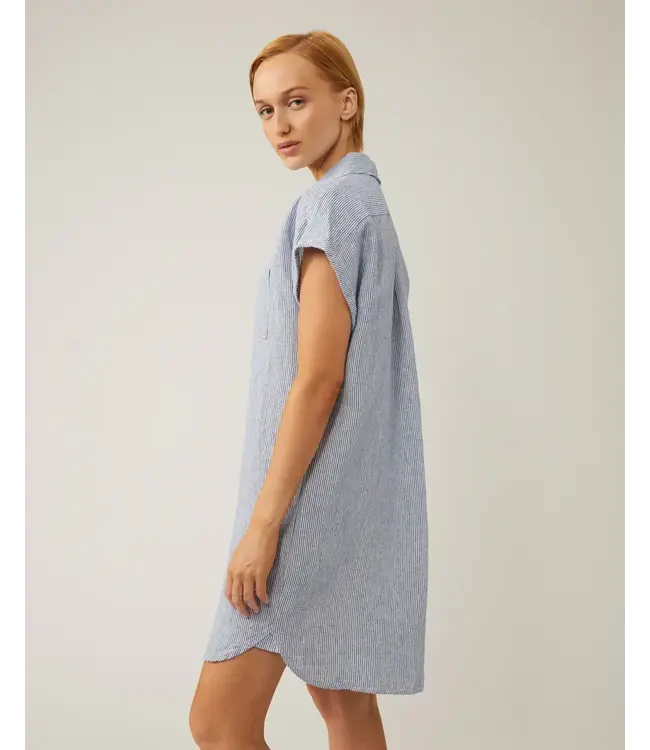 naif Reese Linen Dress - White/Blue
