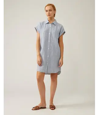 naif Reese Linen Dress - White/Blue