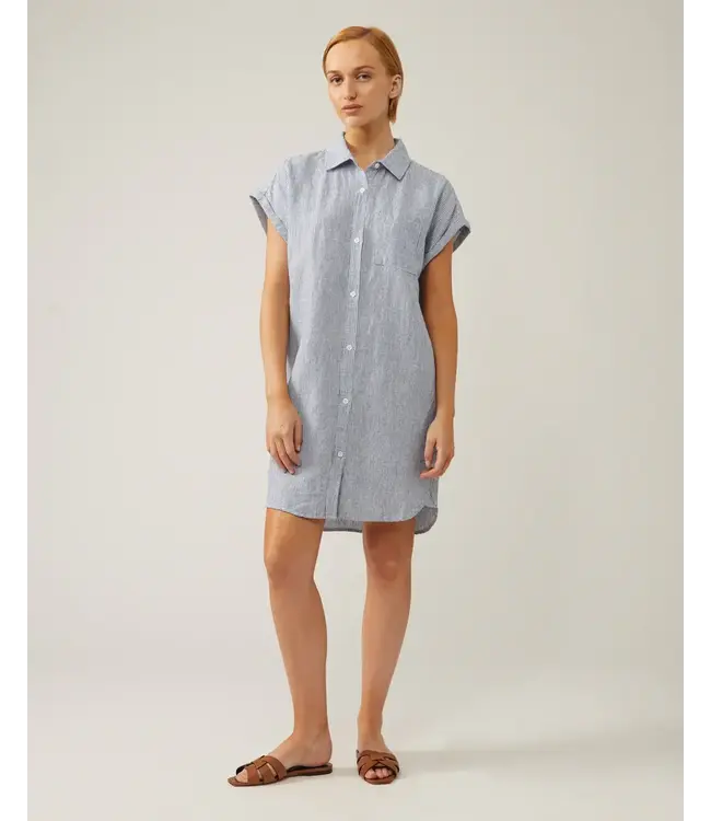 naif Reese Linen Dress - White/Blue