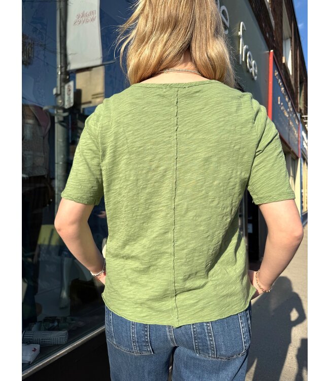 Mododoc Half Sleeve Split V Tee - Hazel