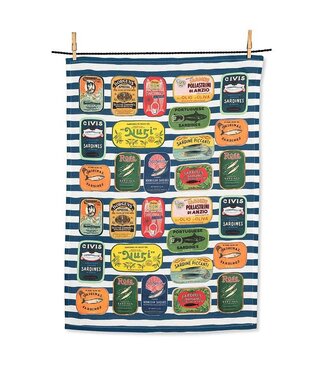 Abbott Sardine Tins on Stripes - Tea Towel
