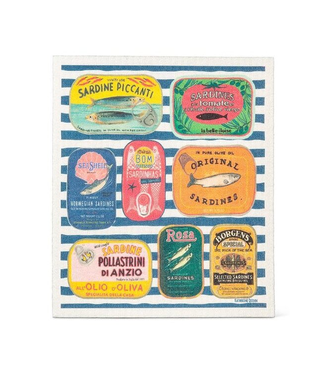Abbott Swedish Dishcloth Single - Sardine Tins on Stripes