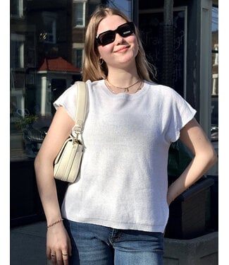 naif Dina Linen Short Sleeve Sweater - White