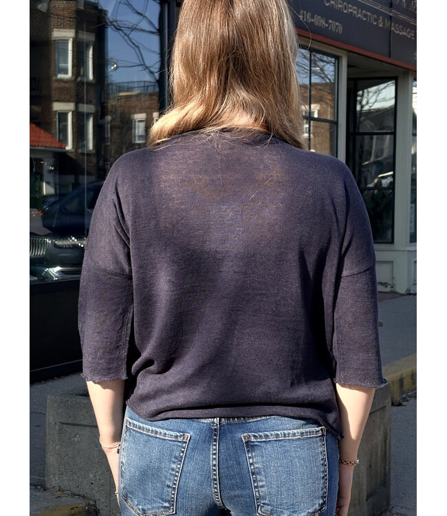 naif Seina Linen Sweater - Navy