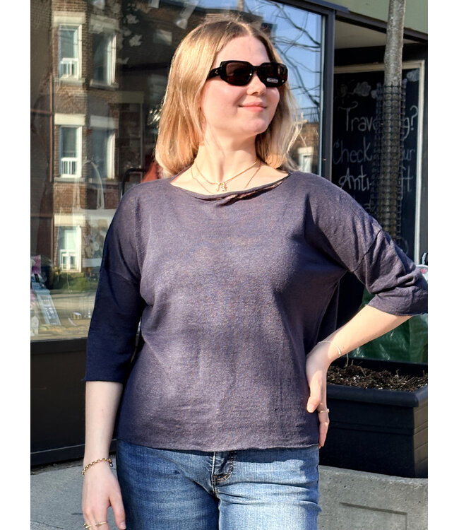 naif Seina Linen Sweater - Navy