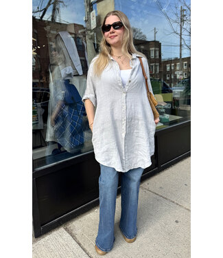 Linen Shirt Dress - Light Grey